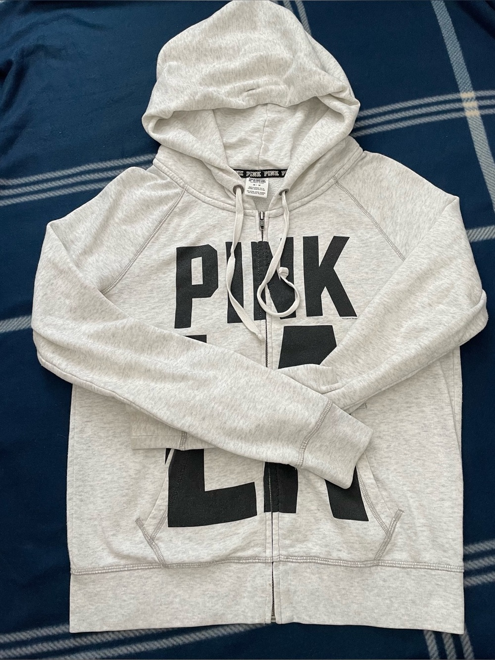 Pink VS Light Gray Hoodie with Sequins Palm Tree Full Front Zip Excellent Shape - Picture 6 of 10